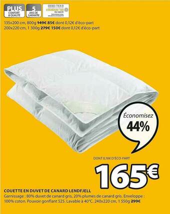 JYSK Couette En Duvet De Canard Lendfjell offre