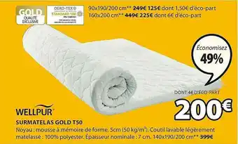 JYSK Surmatelas Gold T50 Wellpur offre