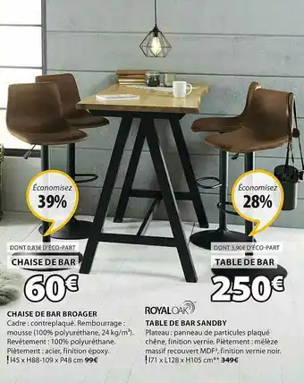 JYSK Chaise De Bar Broager, Table De Bar Sandby offre