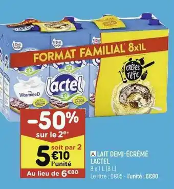 Leader Price Lait Demi-écrémé Lactel offre