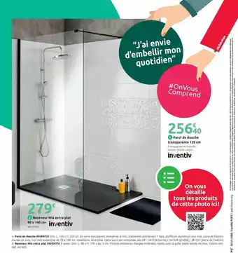 Mr Bricolage Receveur Mia Extra Plat 90 X 140 Cm Inventiv, Paroi De Douche Transparente 120 Cm Inventiv offre