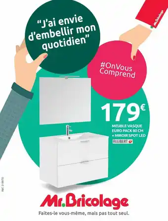Mr Bricolage Meuble Vasque Euro Pack 80 Cm + Miroir Spot Led Allibert offre