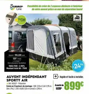 Narbonne accessoires Auvent Indépendant Sporty Air Summer Line offre