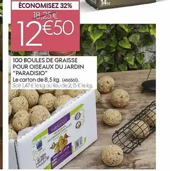 Truffaut 100 Boules De Graisse Pour Oiseaux Du Jardin offre