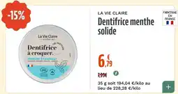 La Vie Claire Dentifrice menthe solide offre