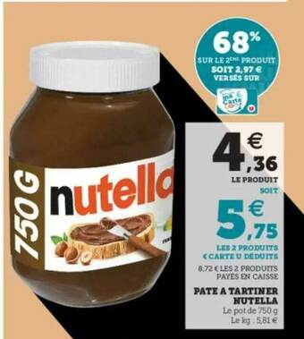 U Express Pâte à Tartiner Nutella offre
