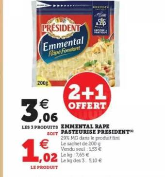 U Express Emmental Râpé Pasteurisé Président offre