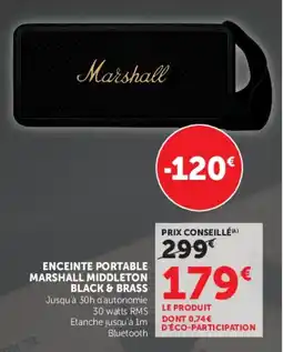Super U ENCEINTE PORTABLE MARSHALL MIDDLETON BLACK & BRASS offre