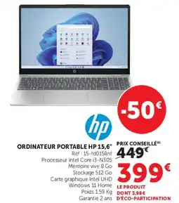 Super U ORDINATEUR PORTABLE HP 15,6" offre