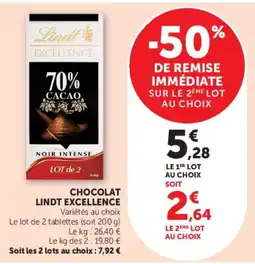 Super U CHOCOLAT LINDT EXCELLENCE offre
