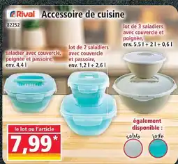 Norma Rival saladier avec couvercle, poignée et passoire offre