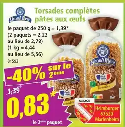 Norma Grand'mere torsades complètes pâtes aux œufs offre