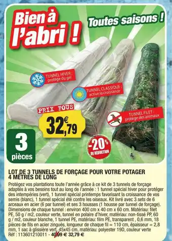 Outiror Lot De 3 Tunnels De Forçage Pour Votre Potager 4 Mètres De Long offre