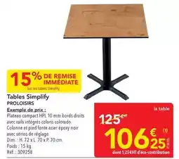 METRO Proloisirs - tables simplify offre