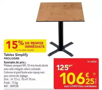 Proloisirs - tables simplify