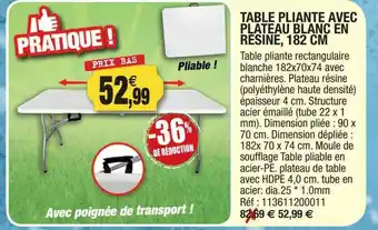 Outiror Table Pliante Avec Plateau Blanc En Résine, 182 Cm offre
