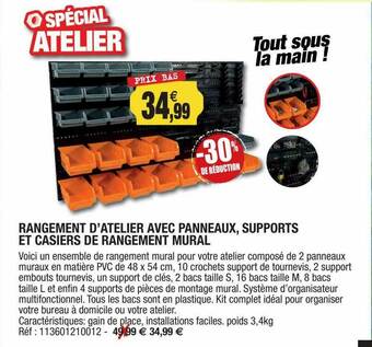 Outiror Rangement D'atelier Avec Panneaux, Supports Et Casiers De Rangement Mural offre