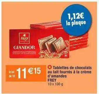 Migros Tablettes De Chocolats Au Lait Fourrés à La Crème D'amandes Frey offre