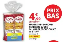 Super U MADELEINES LONGUES PERLES DE SUCRE OU MARBRÉE CHOCOLAT LE STER (1) offre