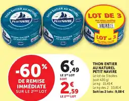Super U THON ENTIER AU NATUREL PETIT NAVIRE offre