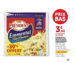 Super U EMMENTAL PASTEURISE PRESIDENT offre
