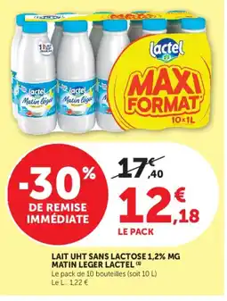 Super U LAIT UHT SANS LACTOSE 1,2% MG MATIN LEGER LACTEL offre