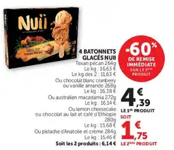 Super U 4 BATONNETS GLACÉS NUII offre