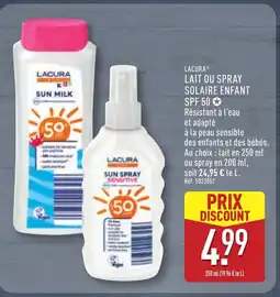 ALDI LACURA Lait ou spray solaire enfant spf 50 offre
