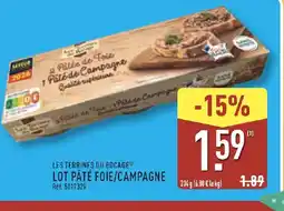 ALDI LES TERRINES DU BOCAGE Lot pâté foie/campagne offre