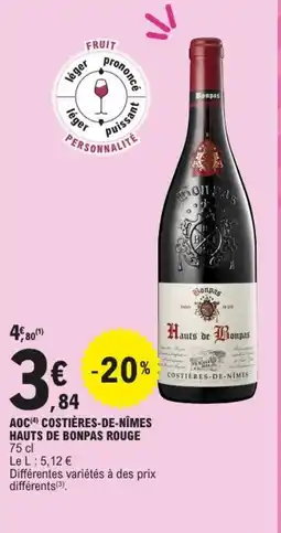 E.Leclerc Aoc costières-de-nîmes hauts de bonpas rouge offre