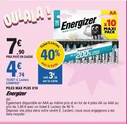 E.Leclerc ENERGIZER Piles max plus x10 offre