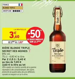 Intermarché TRIPLE SECRET DES MOINES Bière blonde offre