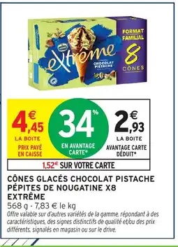 Intermarché EXTRÊME Cônes glacés chocolat pistache pépites de nougatine x8 offre