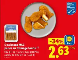 Lidl 5 poissons MSC panés au fromage fondu offre
