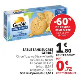 Hyper U Gerblé Sablé sans sucres offre