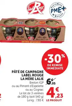 Hyper U Pâté de campagne label rouge la mère lalie offre