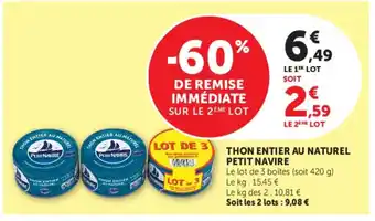 Hyper U Petit Navire Thon entier au naturel offre