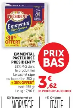 Hyper U President Emmental pasteurise offre