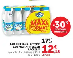 Hyper U Lactel Lait uht sans lactose 1,2% mg matin leger offre