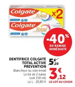 Hyper U Dentifrice colgate total active prevention offre