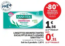 Hyper U Sanytol Lingettes desinfectantes soit eucalyptus multi-usages offre
