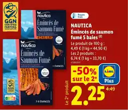 Lidl NAUTICA Émincés de saumon fumé 5 baies offre