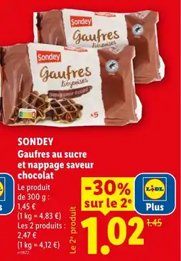 Lidl SONDEY Gaufres au sucre et nappage saveur chocolat offre