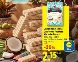 Lidl CARIBBEAN STYLE Gaufrettes fourrées à la noix de coco offre