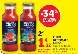Super U Puree de tomate cirio offre