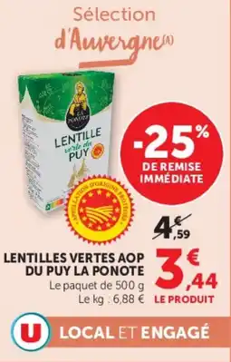 Super U Lentilles vertes aop du puy la ponote offre