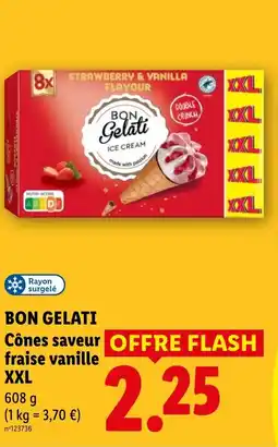 Lidl BON GELATI Cônes saveur fraise vanille XXL offre