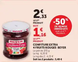Super U Confiture extra 4 fruits rouges beyer offre