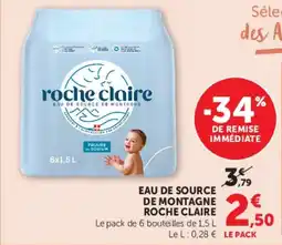 Super U Eau de source de montagne roche claire offre