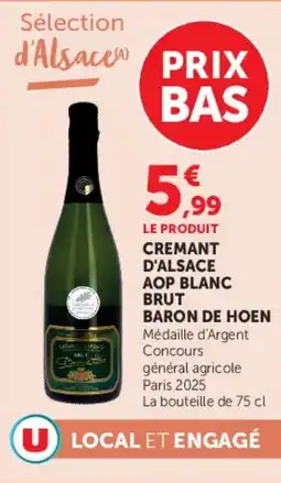 Super U Cremant d'alsace aop blanc brut baron de hoen offre
